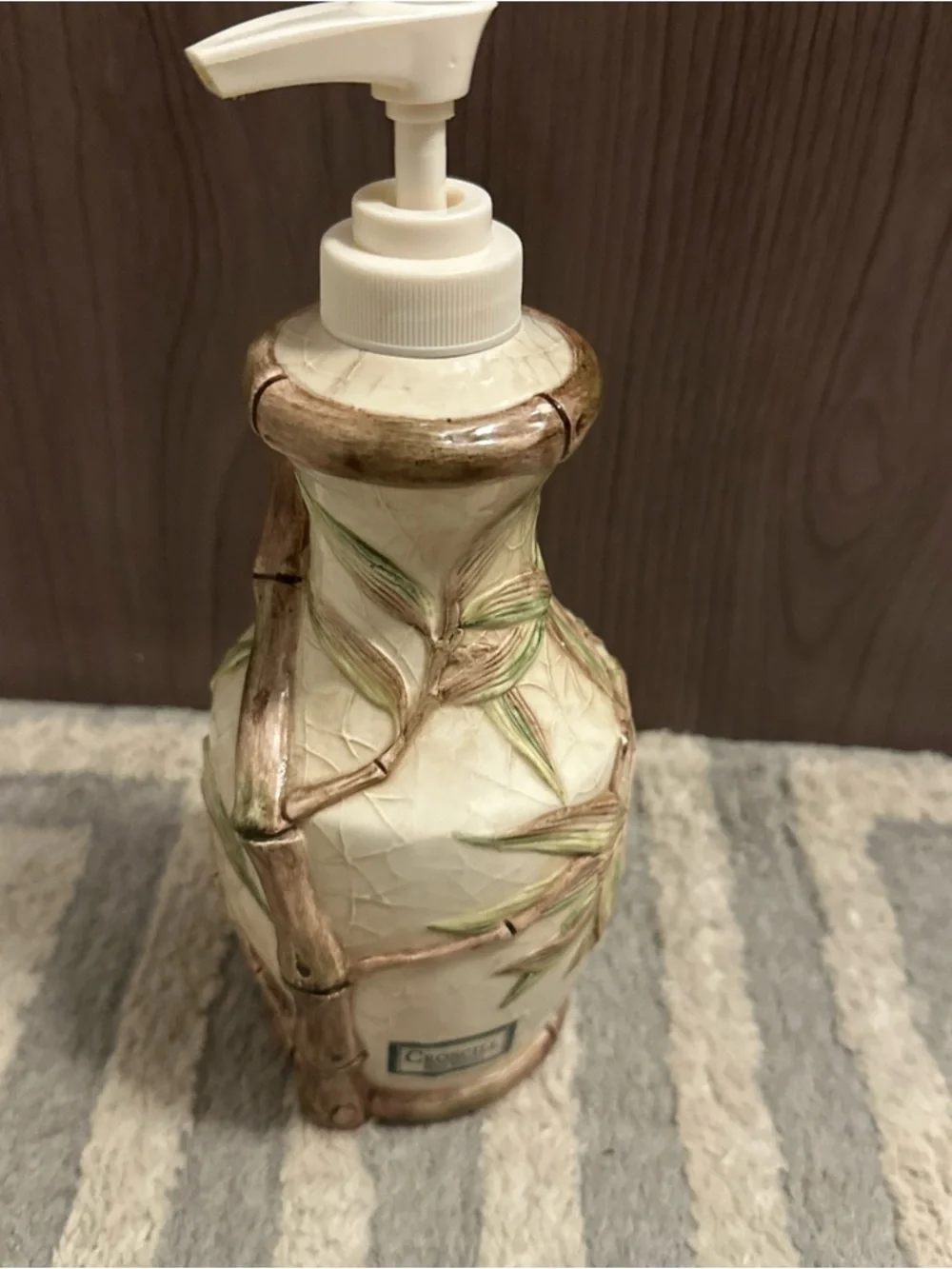 Croscill Ceramic Lotion Pump with Hand-Painted Bamboo Motif - Cream & Green